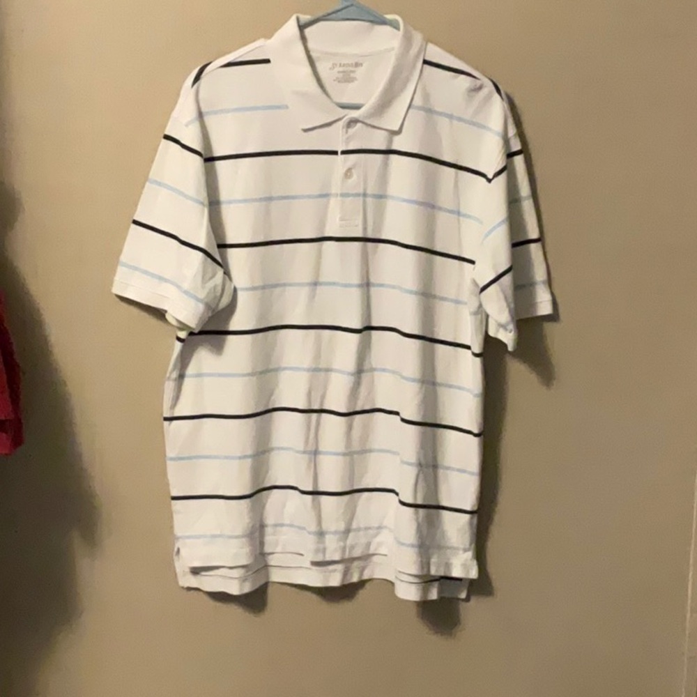 St. John's Bay White Polo with Black and Blue Stripes